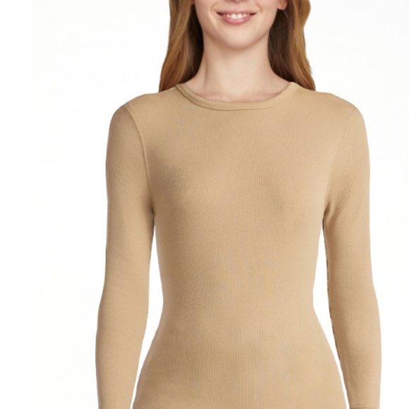 No Boundaries, Ribbed Knit Crop, Long Sleeve, Crew Neck, Stretchy, Khaki, XS - Picture 5 of 5